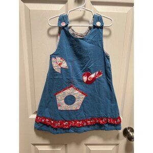 NEW Powell Craft | Blue Corduroy Dress‎ Birdhouse Birds Sz 2-3Y